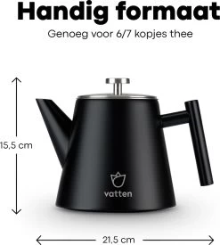 Vatten® - Premium RVS Theepot - Incl. RVS Theefilter - 1L - Zwart - Dubbelwandig -Thuiskeuken 1077x1200 1