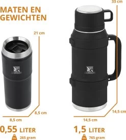 MacGyver RVS Thermoskan 1.5 Ltr – RVS Thermosbeker 0,55 Ltr - Langdurig Warm/koud - Zwart -Thuiskeuken 1079x1200 1