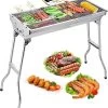 Uten - Houtskoolbarbecue - Opvouwbare Barbecue - Houtskoolbarbecues - Draagbare Camping Barbecue - 430 Roestvrij Staal Grill BBQ - 5-10 Persoon Tuin Buitenfeest - Zilver -Thuiskeuken 1133x1200