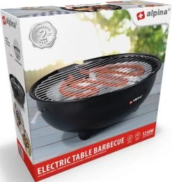 Alpina Elektrische BBQ - Tafel-Barbecue - Geen Rook - Binnen Barbecueën - 1250W - Ø 30 Cm - Zwart -Thuiskeuken 1137x1200 3