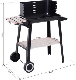 Verrijdbare Barbecue – Houtskool/Briketten - Verstelbare Grillplaat – Houten Tafel – Winscherm – Gewicht 5.9kg -Thuiskeuken 1150x1200 1