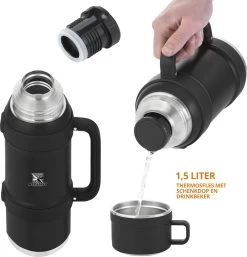 MacGyver RVS Thermoskan 1.5 Ltr – RVS Thermosbeker 0,55 Ltr - Langdurig Warm/koud - Zwart -Thuiskeuken 1154x1200 1