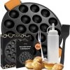 Ocina Poffertjespan – Combo Pack – 19 Poffertjes – Poffertjesmaker – Poffertjespan Inductie – Poffertjespan Electrisch – Gietijzeren Pan - Inclusief Doseerfles, Handvaten, 6x Poffertjesvorken En Invetkwast – Gratis Receptenboek