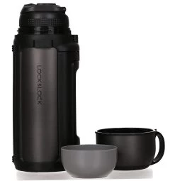 Lock&Lock Thermoskan - Isoleerkan - Thee En Koffie - Lekvrij - 1,5 Liter - RVS - Inklapbaar Handvat - Zwart -Thuiskeuken 1161x1200