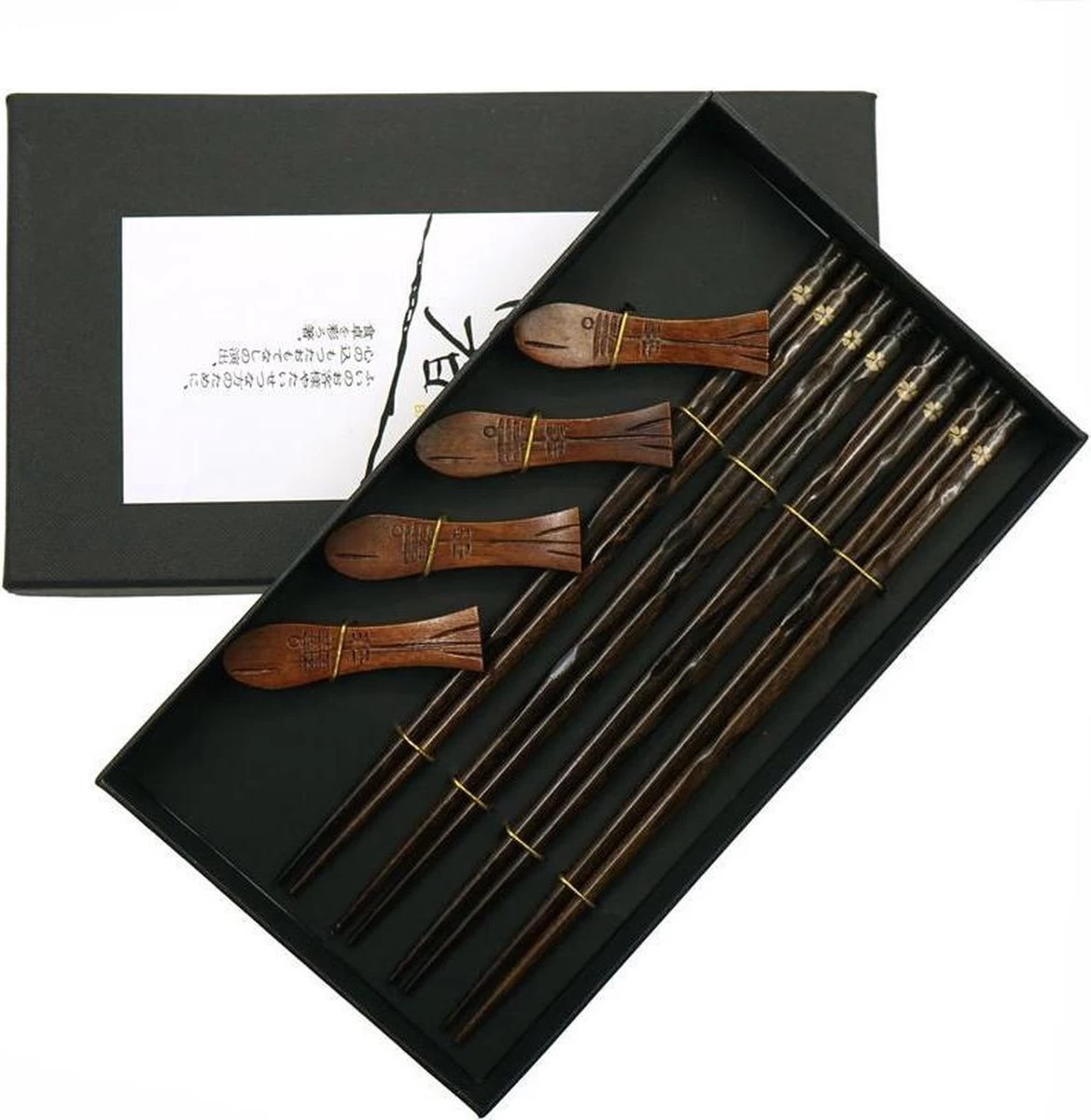 Asiansticks - Luxe Houten Chopsticks Met Houder - Sushiset Voor 4 Personen - Cadeauset 3 Asiansticks - Luxe Houten Chopsticks Met Houder - Sushiset Voor 4 Personen - Cadeauset