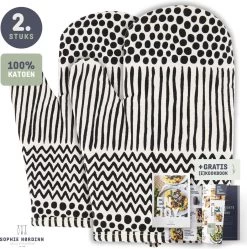 Ovenwanten Van Sophie Nordinn® - Ovenhandschoenen Lund (Artistiek Zwart) - Ovenwanten 2 Stuks - Katoen