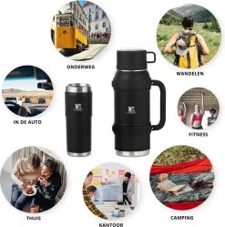 MacGyver RVS Thermoskan 1.5 Ltr – RVS Thermosbeker 0,55 Ltr - Langdurig Warm/koud - Zwart -Thuiskeuken 1189x1200 1