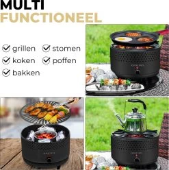 Ozocozy BBQ-ONE Houtskool Tafelbarbecue - Ø30 Cm- Zwart - Incl. Draagtas, Siliconen Bakkwast En RVS-Barbecuetang -Thuiskeuken 1193x1200 3