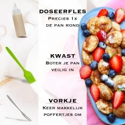 IRONO Poffertjespan Set - Incl. Doseerfles, Kwast En Vork - Poffertjespan Inductie En Electrisch - Poffertjesmaker 19 Poffertjes - Poffertjes Maken - Spuitfles - Cadeau Voor Mannen En Vrouwen -Thuiskeuken 1199x1200