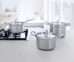 BK Q-linair Master RVS Pannenset - 5-delig - Veilig Afgietsysteem -Thuiskeuken 1200x1008