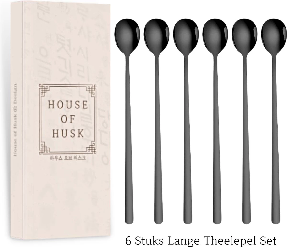 House Of Husk Latte Macchiato Lepels Set - Lange Theelepels - Koffielepels - Longdrinklepels - Sorbetlepels - Barlepel - RVS - 6 Stuks - 20CM - Zwart 8 House Of Husk Latte Macchiato Lepels Set - Lange Theelepels - Koffielepels - Longdrinklepels - Sorbetlepels - Barlepel - RVS - 6 Stuks - 20CM - Zwart - Afbeelding 7