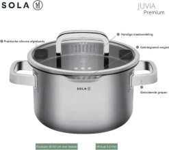 Sola Pannenset Juvia - 4 Delig - Ø 16,16,18,20 Cm - Zilver - RVS - Sandwichbodem -Thuiskeuken 1200x1069