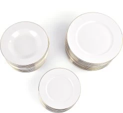 LeRijn® Serviesset Deventer 6 Persoons - 18 Delig - Licht Crème Wit Met Gouden Rand En Motief - Dinerborden - Soepborden - Dessertborden - Borden Servies - Bordenset -Thuiskeuken 1200x1100 2