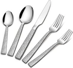 Deleca 6 Persoons Bestekset Deluxe (30-delig) - Vorken, Lepels En Messen - Vaatwasserbestendig - Gehamerd - Zilver / RVS