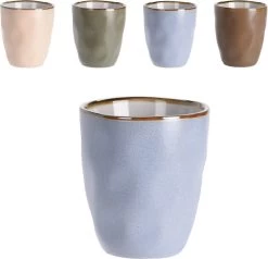 Excellent Houseware Set Van 4x Stuks Luxe Gekleurde Stoneware Bekers/koffiekopjes 280 Ml - Kopjes/koffiebekers