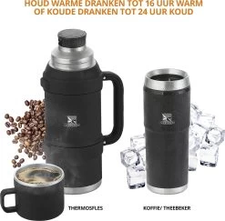 MacGyver RVS Thermoskan 1.5 Ltr – RVS Thermosbeker 0,55 Ltr - Langdurig Warm/koud - Zwart -Thuiskeuken 1200x1180