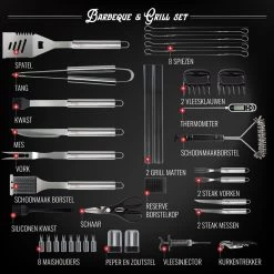 Mountain Jack® 40-Delige Luxe BBQ Grill Accessoires Set In Roestvrij Staal – Barbecue Gereedschap – Tangenset, Vlees Thermometer, Vleestang, Borstel, Spiezen, Vleesmes, Vleesvork -Thuiskeuken 1200x1199 13