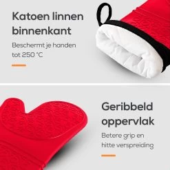 KitchenLove Ovenwanten - 2 Stuks Ovenhandschoenen - Hittebestendig Tot 250 °C - Siliconen - Rood -Thuiskeuken 1200x1200 1101