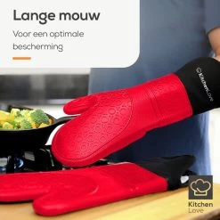 KitchenLove Ovenwanten - 2 Stuks Ovenhandschoenen - Hittebestendig Tot 250 °C - Siliconen - Rood -Thuiskeuken 1200x1200 1104