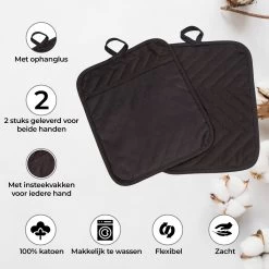 Roegaarden Pannenlappen - Pannenlap - 2 Stuks - Met Insteekvakken - Zwart -Thuiskeuken 1200x1200 1116