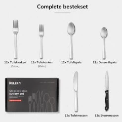 Deleca 12 Persoons Bestekset (72-delig) - Lepels, Messen, Vorken & Steakmessen - Vaatwasserbestendig - Zilver / RVS -Thuiskeuken 1200x1200 1141