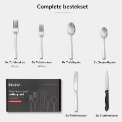 Deleca 8 Persoons Bestekset (48-delig) - Lepels, Messen, Vorken & Steakmessen - Vaatwasserbestendig - Zilver / RVS -Thuiskeuken 1200x1200 1172