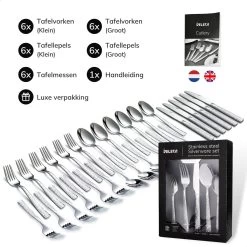 Deleca 6 Persoons Bestekset Deluxe (30-delig) - Vorken, Lepels En Messen - Vaatwasserbestendig - Gehamerd - Zilver / RVS -Thuiskeuken 1200x1200 1194