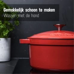 Daumonet Carême Rouge Gietijzeren Braadpan - Sudderpan Kersen Rood - Rond - Ø26 Cm - 4,4 Liter - PFAS & PFOA Vrij - Emaille - Geschikt Voor Alle Warmtebronnen - Elektrisch - Gas - Halogeen - Inductie - Keramisch - Vaatwasserbestendig -Thuiskeuken 1200x1200 381