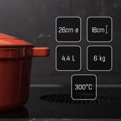 Daumonet Carême Rouge Gietijzeren Braadpan - Sudderpan Kersen Rood - Rond - Ø26 Cm - 4,4 Liter - PFAS & PFOA Vrij - Emaille - Geschikt Voor Alle Warmtebronnen - Elektrisch - Gas - Halogeen - Inductie - Keramisch - Vaatwasserbestendig -Thuiskeuken 1200x1200 383