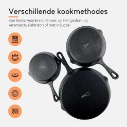 Ocina Gietijzeren Pan – Set Van 3 Stuks – ø25cm, ø19.5cm En ø16cm - Skillet - Koekenpan – Hapjespan – Koekenpan Inductie – Koekenpannenset - Gietijzeren Pan Bbq - Gietijzer - Incl. Receptenboek 13 Ocina Gietijzeren Pan – Set Van 3 Stuks – ø25cm, ø19.5cm En ø16cm - Skillet - Koekenpan – Hapjespan – Koekenpan Inductie – Koekenpannenset - Gietijzeren Pan Bbq - Gietijzer - Incl. Receptenboek -Thuiskeuken 1200x1200 390