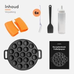 Ocina Poffertjespan – Combo Pack – 19 Poffertjes – Poffertjesmaker – Poffertjespan Inductie – Poffertjespan Electrisch – Gietijzeren Pan - Inclusief Doseerfles, Handvaten, 6x Poffertjesvorken En Invetkwast – Gratis Receptenboek -Thuiskeuken 1200x1200 474