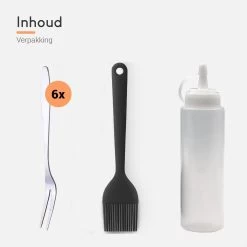 Ocina Poffertjespan Accessoires Set - Doseerfles - Poffertjes Spuitfles - 6x Poffertjes Vork - Kwast - Siliconen Kwast - Bakkwast - Gratis Poffertjes E-Book -Thuiskeuken 1200x1200 526