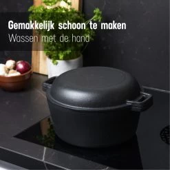 Daumonet Ducasse Gietijzeren Double Use Braadpan - Combi Sudderpan Zwart - 2-in-1 Bak- En Braadpan - PFAS & PFOA Vrij - Rond - Ø 26 Cm - 4,4 Liter - Emaille - Alle Warmtebronnen - Elektrisch - Gas - Halogeen - Inductie - Keramisch -Thuiskeuken 1200x1200 571