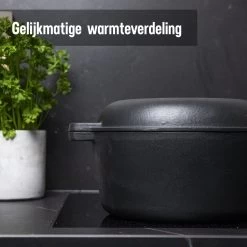 Daumonet Ducasse Gietijzeren Double Use Braadpan - Combi Sudderpan Zwart - 2-in-1 Bak- En Braadpan - PFAS & PFOA Vrij - Rond - Ø 26 Cm - 4,4 Liter - Emaille - Alle Warmtebronnen - Elektrisch - Gas - Halogeen - Inductie - Keramisch -Thuiskeuken 1200x1200 572