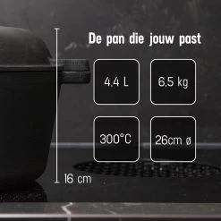 Daumonet Ducasse Gietijzeren Double Use Braadpan - Combi Sudderpan Zwart - 2-in-1 Bak- En Braadpan - PFAS & PFOA Vrij - Rond - Ø 26 Cm - 4,4 Liter - Emaille - Alle Warmtebronnen - Elektrisch - Gas - Halogeen - Inductie - Keramisch -Thuiskeuken 1200x1200 573