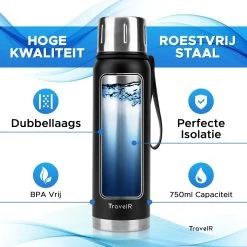 TravelR Thermosfles - Thermoskan - Drinkfles - Isoleerfles - BPA Vrij - Roestvrij Staal - 750 ML - Mat Zwart -Thuiskeuken 1200x1200 606
