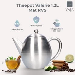 Vaja Valerie - Theepot Met Filter - Dubbelwandig - RVS - 1.2L 28 Vaja Valerie - Theepot Met Filter - Dubbelwandig - RVS - 1.2L -Thuiskeuken 1200x1200 768