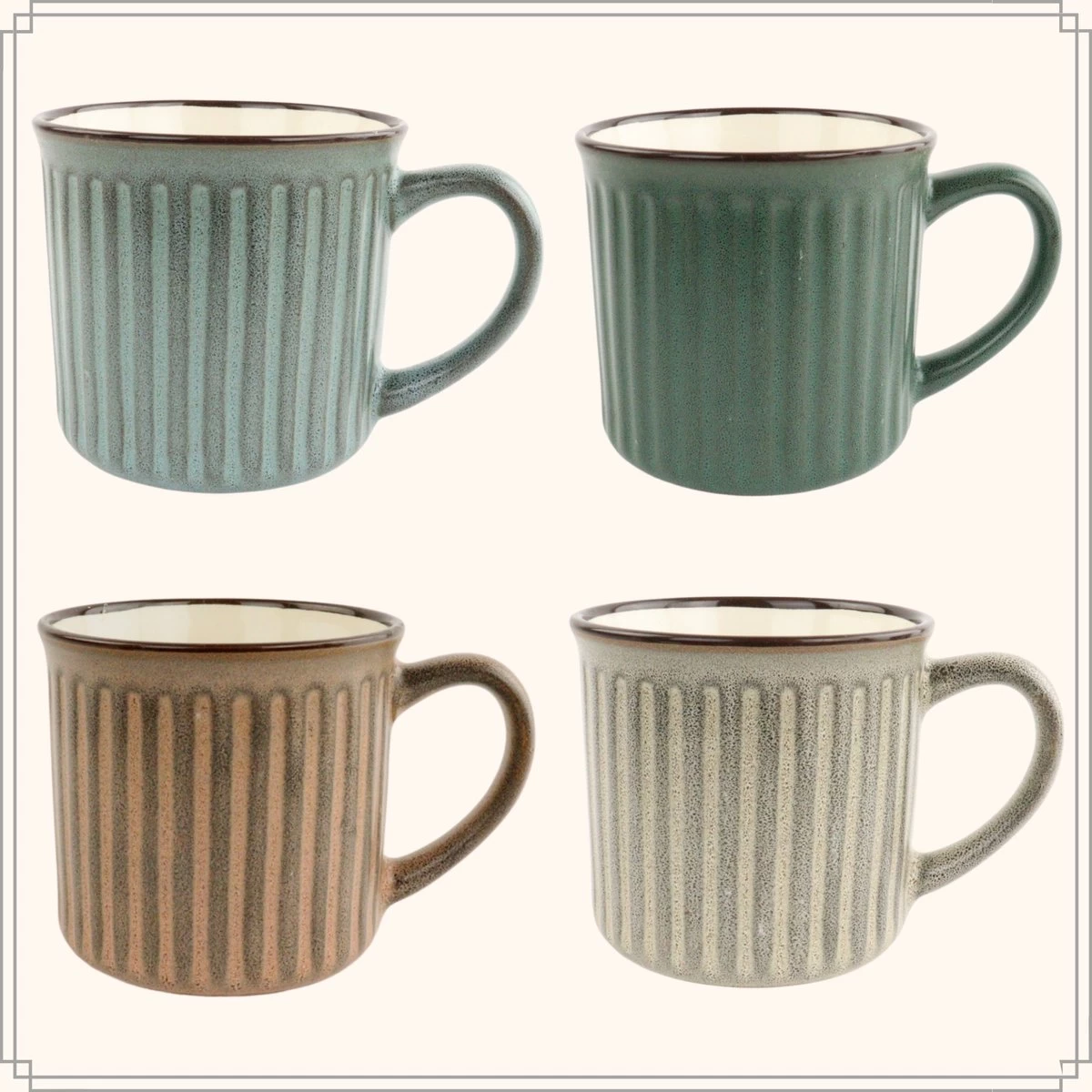 OTIX Koffiekopjes - Met Oor - Set Van 4 - Aardewerk - 250 Ml 3 OTIX Koffiekopjes - Met Oor - Set Van 4 - Aardewerk - 250 Ml