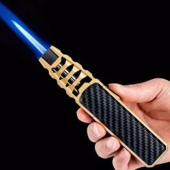 Merkloos Turbo Jetflame Aansteker - Gasbrander - Vuurwerk Torch - Crème Brûlée Brander - BBQ En Sigaren Aansteker - Windproof - Carbon Met Goudkleurige Metalen Behuizing -Thuiskeuken 1200x1200 869