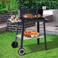Verrijdbare Barbecue – Houtskool/Briketten - Verstelbare Grillplaat – Houten Tafel – Winscherm – Gewicht 5.9kg -Thuiskeuken 1200x1200 944