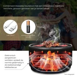 Ozocozy BBQ-ONE Houtskool Tafelbarbecue - Ø30 Cm- Zwart - Incl. Draagtas, Siliconen Bakkwast En RVS-Barbecuetang -Thuiskeuken 1200x1200 974