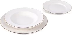 LeRijn® Serviesset Deventer 6 Persoons - 18 Delig - Licht Crème Wit Met Gouden Rand En Motief - Dinerborden - Soepborden - Dessertborden - Borden Servies - Bordenset -Thuiskeuken 1200x598 1