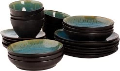 Palmer Serviesset Lotus Stoneware 6-persoons 24-delig Zwart Turquoise -Thuiskeuken 1200x709