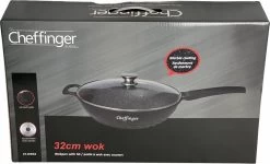 Cheffinger Wokpan Met Deksel - 32cm - Zwart - Pan - Keukenaccessoires -Thuiskeuken 1200x730