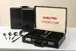 Swiss Pro+ Bestekset In Koffer-72 Delig-12 Persoons-Zwitsers Kwaliteit-Complete Set-100% Roestvrijstaal- Zwart -Thuiskeuken 1200x799 100