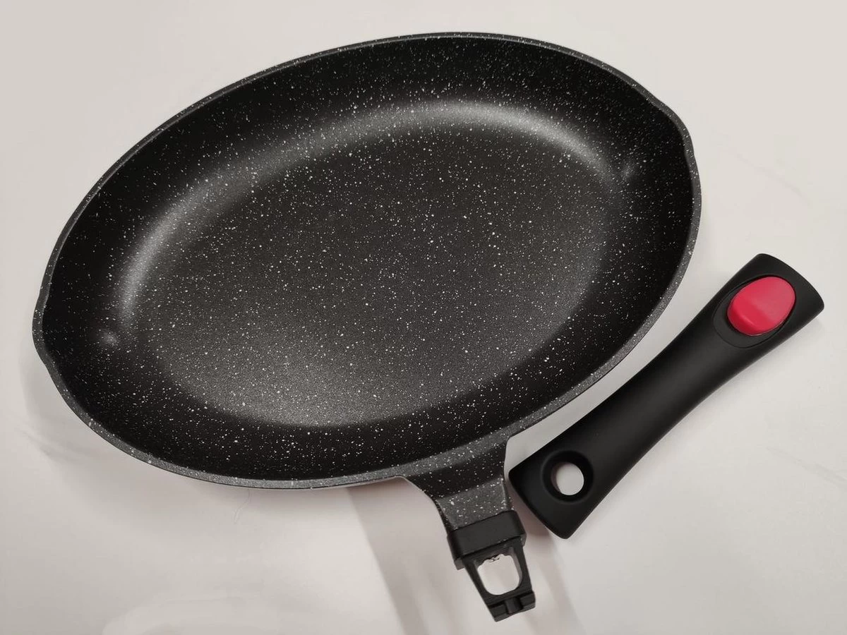 Satoshi Vispan Ø34 CM - Afneembare Handgreep - Marble Coating - Gietaluminium 4 Satoshi Vispan Ø34 CM - Afneembare Handgreep - Marble Coating - Gietaluminium - Afbeelding 2