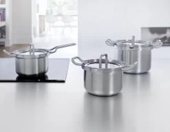 BK Q-linair Master Glas Pannenset - 5-delig - Glazen Deksel - Veilig Afgietsysteem - Inductie -Thuiskeuken 1200x934