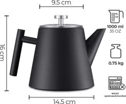 Silberthal - Theepot Met Filter - 1 L - RVS Dubbelwandig - Zwart - Cadeau -Thuiskeuken 1200x986 2