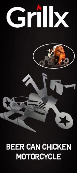 GrillX Beer Can Chicken Houder - Kiphouder Motorcycle - BBQ Accesoires - Bierkip - Barbeque Gereedschap - Chicken Sitter -Thuiskeuken 533x1200