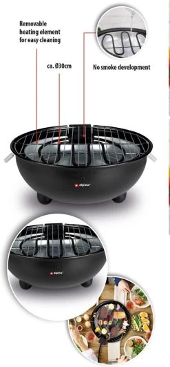 Alpina Elektrische BBQ - Tafel-Barbecue - Geen Rook - Binnen Barbecueën - 1250W - Ø 30 Cm - Zwart -Thuiskeuken 558x1200
